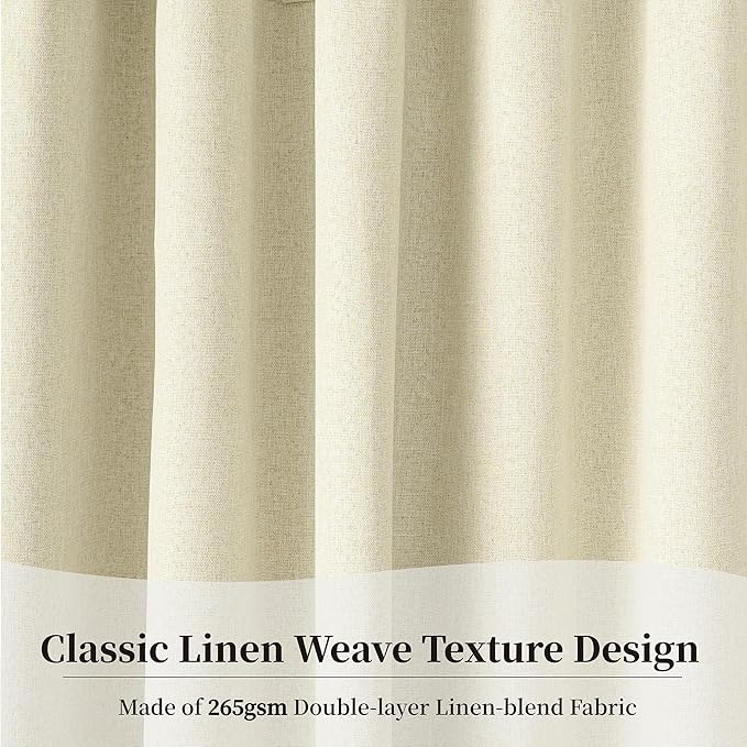 KangBang 100% Blackout Patio Door Curtains 84 Inch Wide, Pinch Pleat Modern Curtains for Cottage High Ceiling with Hooks, Faux Linen Textured Drapes Back Tab Rod Pocket 2 Panels,84Wx108L, Cream