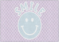 Flagship Carpets Schoolgirl Style Smiley on Lavender Checkerboard Educational Area Rug for Kids Room Seating Décor, Children's Classroom, Play Carpet for Teaching and Playroom, 5' x 7'6", Purple