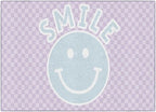 Flagship Carpets Schoolgirl Style Smiley on Lavender Checkerboard Educational Area Rug for Kids Room Seating Décor, Children's Classroom, Play Carpet for Teaching and Playroom, 5' x 7'6", Purple