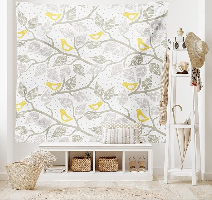 Ambesonne Grey Tapestry, Pastel Colored Repetitive Pattern of Irregular Dots Silhouettes Style, Wide Wall Hanging for Bedroom Living Room Dorm, 80" X 60", Yellow White