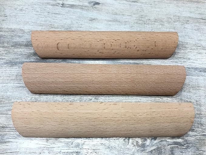 10Pcs Unfinished Wood Solid Furniture Pulls Handles,Unfinished Unpainted Paintable Wooden Handles Cupboard Closet Drawer Handle Pull,Length 6.1",Hole Dis.5.04"