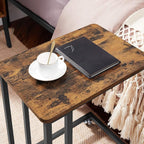VASAGLE End Table, C Shaped TV Tray with Metal Frame Rolling Casters, Industrial Side Table for Living Room Bedroom, 19.7 x 13.8 x 23.6 Inches, Rustic Brown and Black
