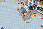 Flagship Carpets Schoolgirl Style Blue with Rainbow Hearts Border Educational Area Rug for Kids Room Seating Décor, Children's Classroom, Play Carpet for Teaching and Playroom, 5' x 7'6", Blue