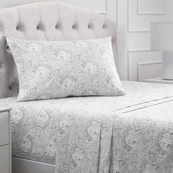 Mellanni Twin XL Sheets Set - 3 PC Iconic Collection Bedding - Hotel Luxury, Extra Soft, Cooling Bed Sheets - Wrinkle, Fade, Stain Resistant (Twin Extra Long, Paisley Gray)