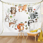 Lunarable Woodland Tapestry, Animals of The Forest Mushrooms Acorns Circular Frame Cartoon Pastel Colors, Wall Hanging for Bedroom Living Room Dorm Decor, 40" X 60", Multicolor