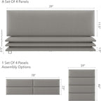 Vänt Upholstered Wall Panels - King/Cal King Size Wall Mounted Headboards - Zigrino Mineral - Twin/King - Set of 4 Panels (Each Individual Panel 39"x11.5")