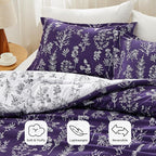 Bedsure King Comforter Set - Dark Purple Bed Set, 3 Pieces Cute Floral Bedding, 1 Soft Reversible Botanical Flowers Comforter and 2 Pillow Shams
