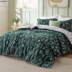 Bedsure Full Comforter Set - Emerald Bed Set, 3 Pieces Cute Floral Bedding, 1 Soft Reversible Botanical Flowers Comforter and 2 Pillow Shams