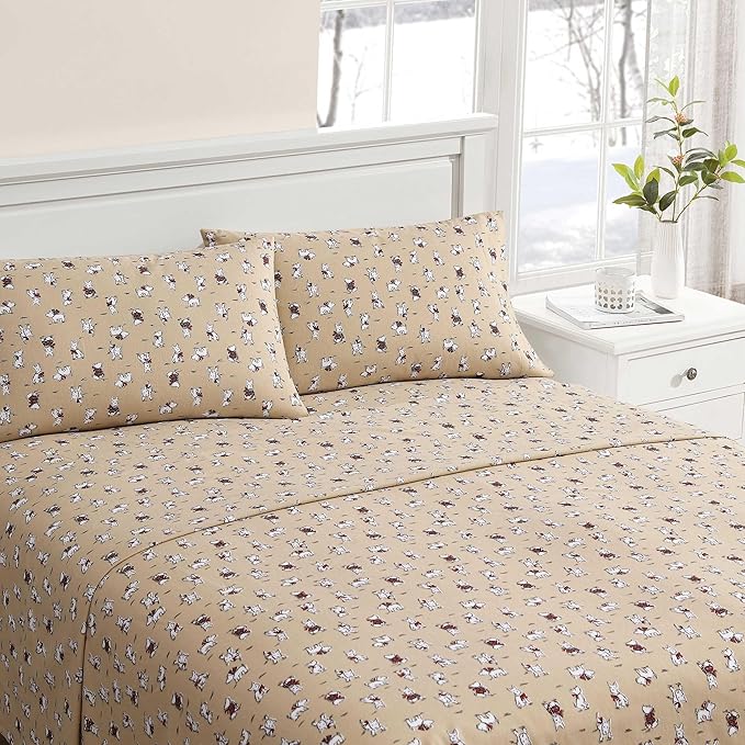 Laura Ashley - King Sheets, Breathable Cotton Flannel Bedding with Deep Pockets, Brushed for Extra Softness & Comfort, Oeko-Tex Certified (Jolly Cardinals Green, King)