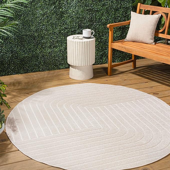 Eyely NCS101A-7R Scandinavian Odense Minimalist Angle Geometric Indoor Rug, Pet Friendly, Non-Shedding, Stain Resistant, Easy-Cleaning, Ivory/Cream, 7' Round, Indoor/Outdoor, Area Rug