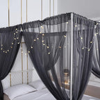 Akiky Canopy Bed Curtains Bed Canopy for Girls Room Elegant Sheer Curtain for Twin Full Queen Size Bed Drapes,8 Panels Canopies with Light,Room Décor(Full/Queen, Gray Canopy)