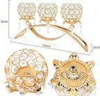 Set of 3 Gold Crystal Tea Light Candlestick Holders Flower Shape with Crystal Pendant Bowl Votive Metal Candle Holder for Table Centerpieces Wedding Home Decor (Gold, 3 arm)