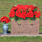 Christmas Cemetery Decorations for Grave Headstone Flower Saddle Artificial Flower Saddles Red Poinsettia Outdoor Memorial Headstone Realistic Bouquet(Red,Classic Style)