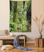 Lunarable Woodland Tapestry Twin Size, Waterfall in Deep Forest Scenery in The Woods Green of Earth Covering Plants, Wall Hanging Bedspread Bed Cover Wall Decor, Twin Size, Forest Green