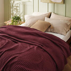 Bedsure Cooling Cotton Waffle Queen Size Blanket - Lightweight Breathable Blanket of Rayon Derived from Bamboo for Hot Sleepers, Luxury Throws for Bed, Couch and Sofa, Burgundy, 90x90 Inches