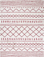 SAFAVIEH Area Rug 8x10 - Arizona Shag Collection - Large - Ivory & Red, Moroccan Design, Non-Shedding & Easy Cleaning, Ultra Plush Thick Pile, Ideal for Living Room, Bedroom, Dining Space (ASG741P)
