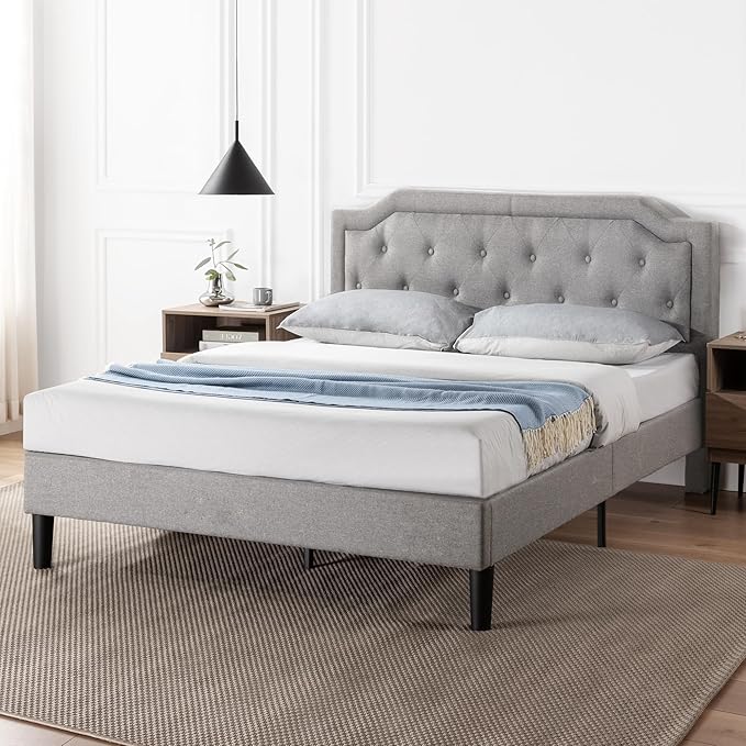 ZINUS Kellen Upholstered Scalloped Platform Bed Frame, Mattress Foundation, Wood Slat Support, No Box Spring Needed, Eco Friendly WonderBox (TM), Easy Assembly, Dark Grey, Queen
