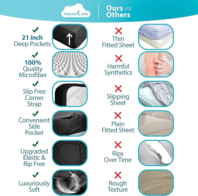 DREAMCARE California King Sheet Sets – 6 pcs Cooling Bed Sheets – up to 21” Deep Cal King Sheets – 2500 Supreme Collection – Extra Soft 100% Brushed Microfiber Hotel Luxury with Side Pocket – Black