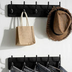 SKOLOO Rustic Wall Mounted Coat Rack, Pine Solid Wood Coat Hook Hanger - 5 Hooks for Hanging Clothes Robes Towels Coats