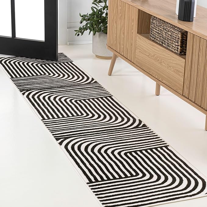 Eyely NCS101G-28 Odense High-Low Minimalist Angle Geometric Black/White 2 ft. x 8 ft. Runner Rug, Black/White, 2 ft. x 8 ft., Indoor, Runner Rug