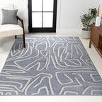 JONATHAN Y Graphic Lines High-Low Indoor Area Rug 5X8 Blue/White, Alcina Modern Scandinavian for Living Room, Bedroom, Kitchen, Easy-Cleaning, High Traffic, Pet-Friendly, Non-Shedding SND102D-5
