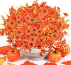 SHareconn 48 Bundles Artificial Fall Flowers for Outdoors Decoration, UV Resistant Silk Eucalyptus Lavender Faux Autumn Fake Plants for Outside Indoor Garden Yard Porch Home Decor, Sunset Red Orange