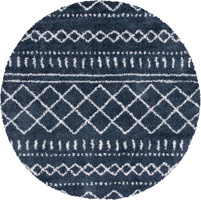 SAFAVIEH Arizona Shag Collection Area Rug - 5'1" Round, Slate Blue & Ivory, Moroccan Design, Non-Shedding, 1.6-inch Thick, Ideal for High Traffic Areas in Living Room, Bedroom (ASG741L-5R)