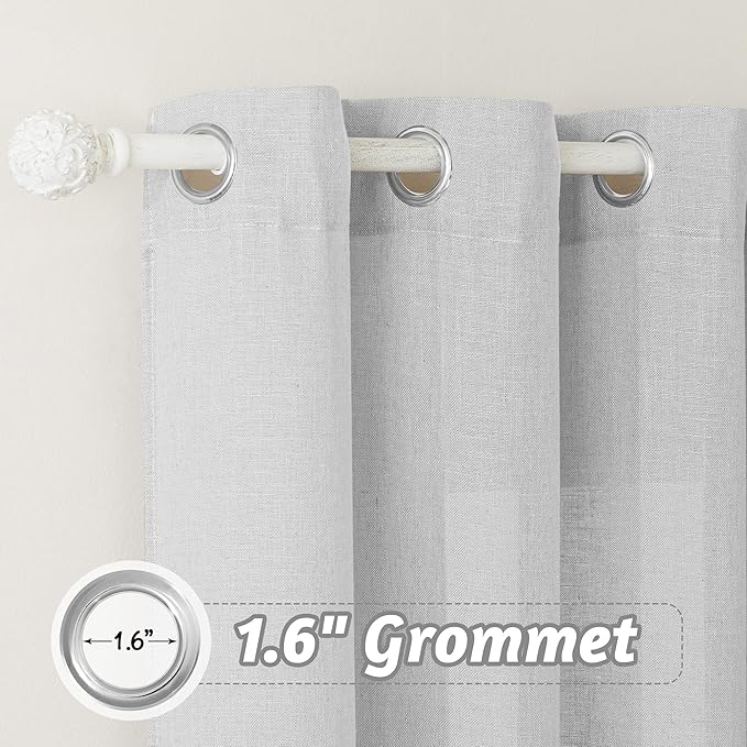 RYB HOME Sheer Curtains for Patio - Linen Bedroom Privacy Drapes Large Window Decor for Living Room Dining Guest Room, Dove Grey, Width 100 x Length 95 inch, Set of 1