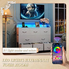 WLIVE Led Dresser for Bedroom, White Dresser TV Stand for Bedroom with LED Lights and Power Outlet, Wide Chest of Drawers for Hallway, 8 Fabric Drawers for Living Room and Entryway, Easy to Assemble