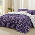 Bedsure King Comforter Set - Dark Purple Bed Set, 3 Pieces Cute Floral Bedding, 1 Soft Reversible Botanical Flowers Comforter and 2 Pillow Shams