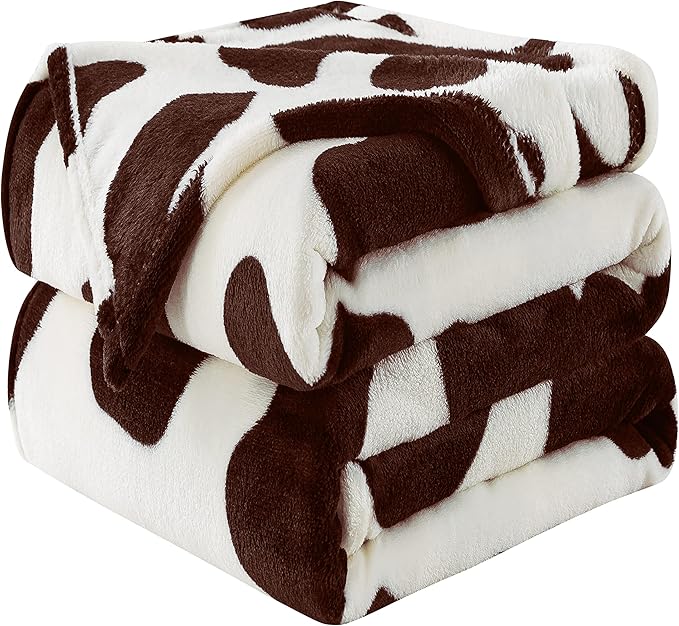 Flannel Cow Print Blanket Twin Size - Premium Lightweight Anti-Static Super Soft Cow Blankets for Twin/Twin XL Extra Long Bed,Winter Warm Cow Print Throw Blanket 66" x 90"(Brown Cow)