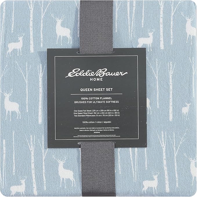 Eddie Bauer - King Sheets, Cotton Flannel Bedding Set, Brushed For Extra Softness, Cozy Home Decor (Birch Forest, King)