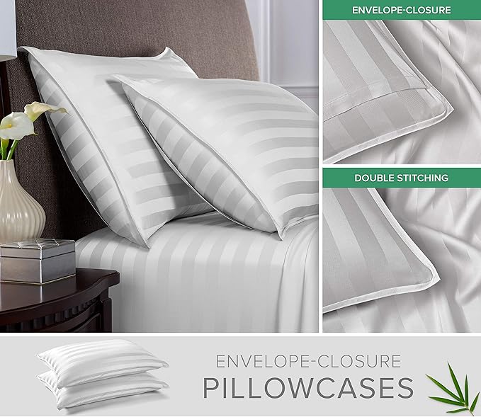 California King Sheets by Pure Bamboo, Genuine 100% Organic Viscose Derived from Bamboo Bed Sheet Set, Soft & Cooling, Double Stitching, Lifetime Quality Promise (California King, Jacquard White)
