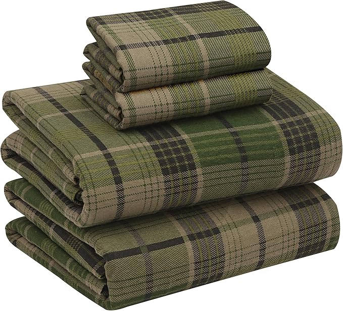 RUVANTI Flannel Sheets Queen Size - 100% Cotton Double Brushed Bed Sheets, Deep Pockets 16 Inches Queen Sheet Set, All Seasons Breathable & Extra Soft - Warm & Cozy, 4 Piece, DNA Plaid