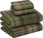 RUVANTI Flannel Sheets California King Size - 100% Cotton Brushed Cal King Bed Sheets Set - Deep Pockets 14 Inches - All Seasons Breathable & Extra Soft - Warm & Cozy, 4 Piece, DNA Plaid