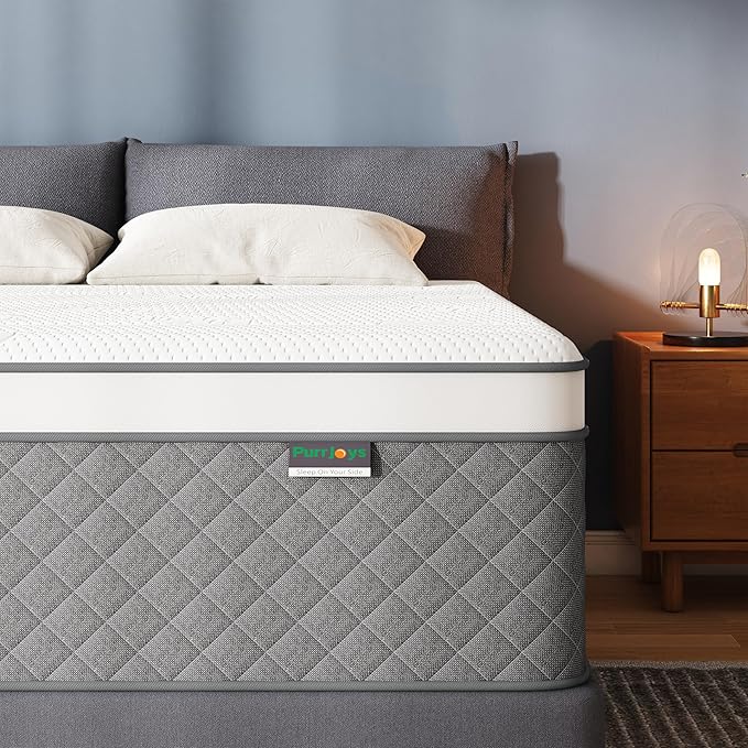 PurrJoys 14 Inch Queen Mattress, Cooling-Gel Memory Foam and Pocket Spring Hybrid Mattress, Queen Bed Mattress in a Box, CertiPUR-US Certified, Medium Firm, Queen Size Mattress