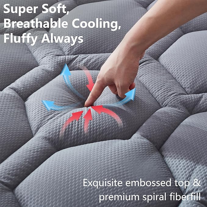 King Size Mattress Pad Waterproof, Cooling Mattress Topper Noiseless, Leak Proof Mattress Protector Deep Pocket Washable, Quilted Fitted Soft King Mattress Pad Cover (78x80 inch, Grey)