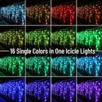 Toodour Christmas Icicle Lights Outdoor, RGB Color Changing Icicle Light with 60 Drops, 29.5ft 360 LED Christmas Lights - Window Fairy Twinkle Light for Home, Garden, Outdoor Xmas Decorations