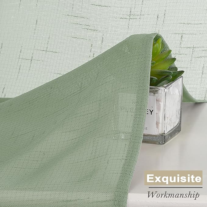 Aiyufeng Sage Green Sheer Curtains 72 inches Long 2 Panels, Fresh Textured Semi Sheer Green Curtains Linen Breathable Elegant Door Curtains & Drapes for Farmhouse/Living Room/Kitchen, 40Wx72L inch