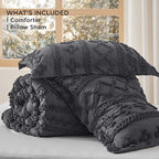 Bedsure Tufted Boho Comforter Set Twin Size - Dark Grey Boho Bed Set, GentleSoft™ 2 Pieces Farmhouse Shabby Chic Embroidery Bedding, Gifts for Woman, Soft Jacquard Twin Comforter for All Seasons