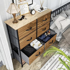 YITAHOME Dresser with 8 Drawers - Fabric Storage Tower, Organizer Unit for Bedroom, Living Room, Hallway, Closets - Sturdy Steel Frame, Wooden Top & Easy Pull Fabric Bins, Burlywood Grain
