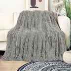 Tuddrom Decorative Extra Soft Fuzzy Faux Fur Throw Blanket 50" x 60",Solid Reversible Long Hair Shaggy Blanket,Fluffy Cozy Plush Comfy Microfiber Fleece Blankets for Couch Sofa Bedroom,Quiet Grey