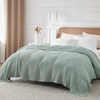 Bedsure Cooling Cotton Waffle King Size Blanket - Lightweight Breathable Blanket of Rayon Derived from Bamboo for Hot Sleepers, Luxury Throws for Bed, Couch and Sofa, Sage Green, 104x90 Inches