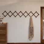 SKOLOO Accordion Wall Hanger with 22 Hooks, Modern Expandable Coat Rack Hat Rack for Wall, Solid Wooden, Walnut Color