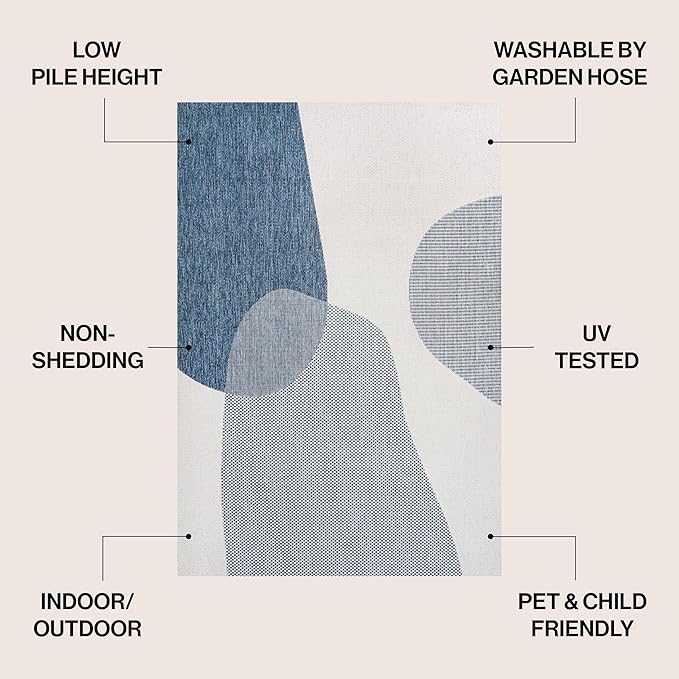 JONATHAN Y Geometric Organic Shapes Indoor Outdoor Runner Rug 2X8 Cream/Navy, Zia Modern for Backyard, Patio, Porch, Easy-Cleaning, High Traffic, Pet-Friendly, Non-Shedding (TSN306B-28)