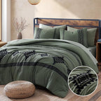 MaiRêve Olive Green Embroidery Comforters Set Queen Size - 7 Pieces, Farmhouse Western Bedding All Season Bed in A Bag Queen, Boho Comforter Set with Sheets, Pillowcases & Shams