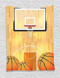 Ambesonne Sports Tapestry, Vivid Basketball Court Balls and Hoop Madness Rim Court Parquet Hardwood, Wall Hanging for Bedroom Living Room Dorm Decor, 40" X 60", Orange White