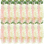 Giegxin 36 Pcs Artificial Wisteria Hanging Flowers 3.6 ft Artificial Fake Wisteria Vine Rattan Hanging Garland Silk Flowers String for Wall Home Wedding Party Greenery Decorations (Pink,White)