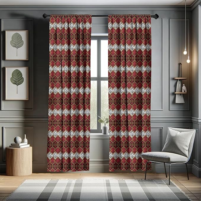Ambesonne Savannah Curtains, Animal Skin Stripes as Diamond Shapes Pattern Wild Life Concept Native Art, Window Treatments 2 Panel Set for Living Room Bedroom, Pair of - 28" x 84", Red Brown