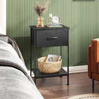 WLIVE Black Nightstand, Bedside Table with Fabric Storage Drawer, Open Wood Shelf, Night Stand for Bedroom Furniture, End Table for Dorm, Entryway, 25.03" Height